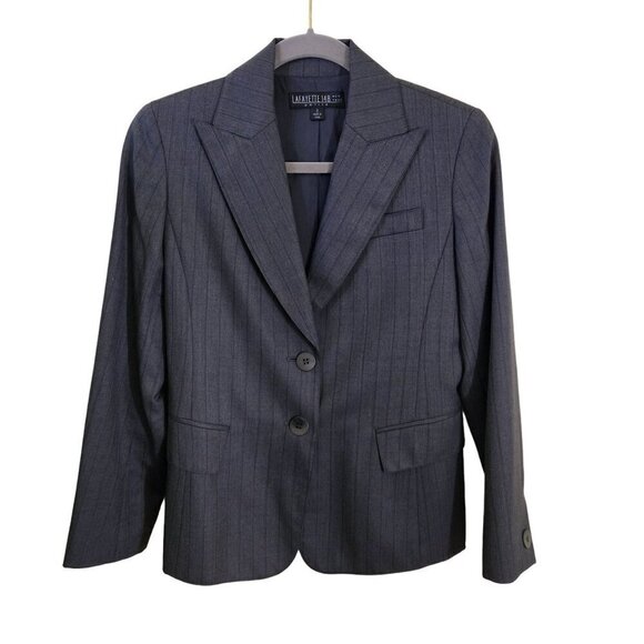 Lafayette 148 New York Gray Pinstriped Wool Blazer Size 2p - Picture 1 of 5